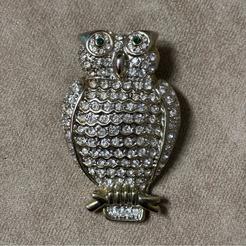 Owl Pin Bird Rhinestone Crystal Wise Old Harry Wizard Brooch